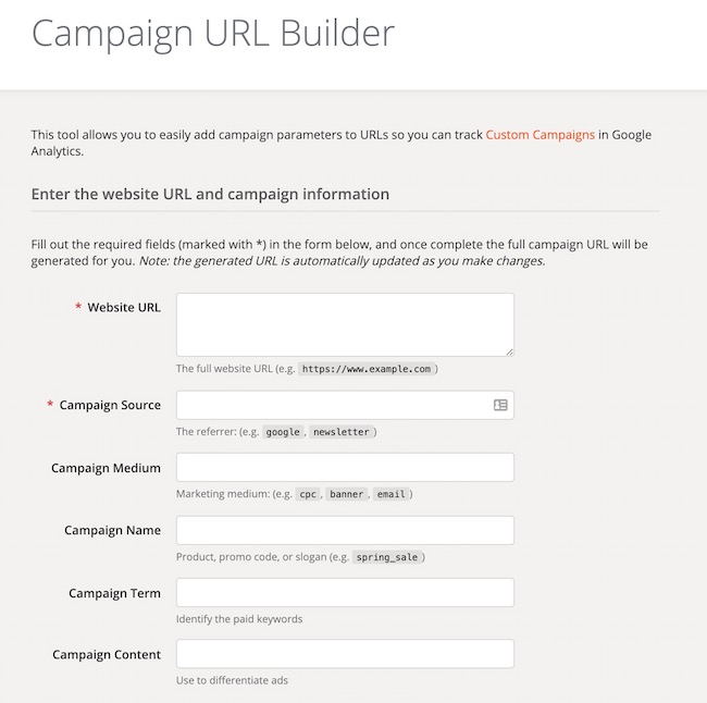 paparan utama campaign URL builder